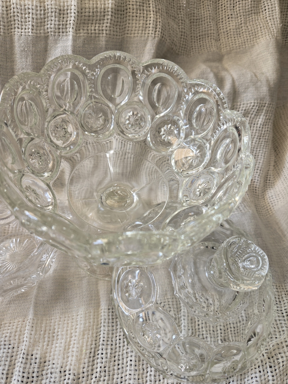 Pressed Glass Compote Bowl - Clear Decorative Serving Bowl